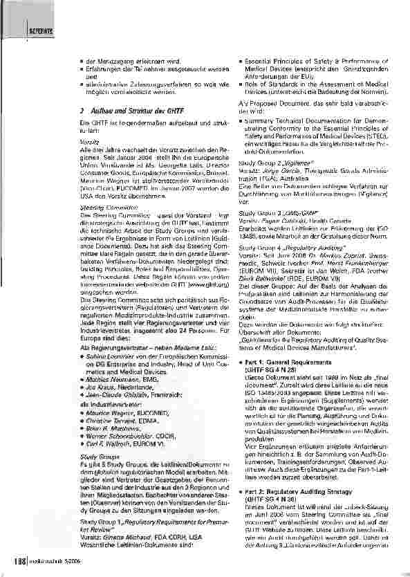 Vorschauseite 2: Global Harmonization Task Force (GHTF)Zweck - Aufgabe - Ziel