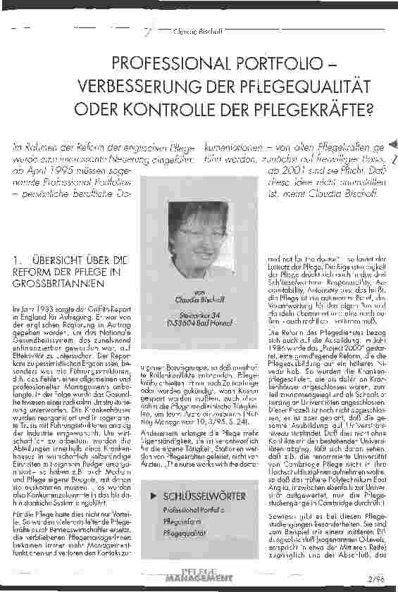 Vorschauseite 1: Professional Portfolio - Verbesserung der Pflegequalität oder Kontrolle der Pflegekräfte?