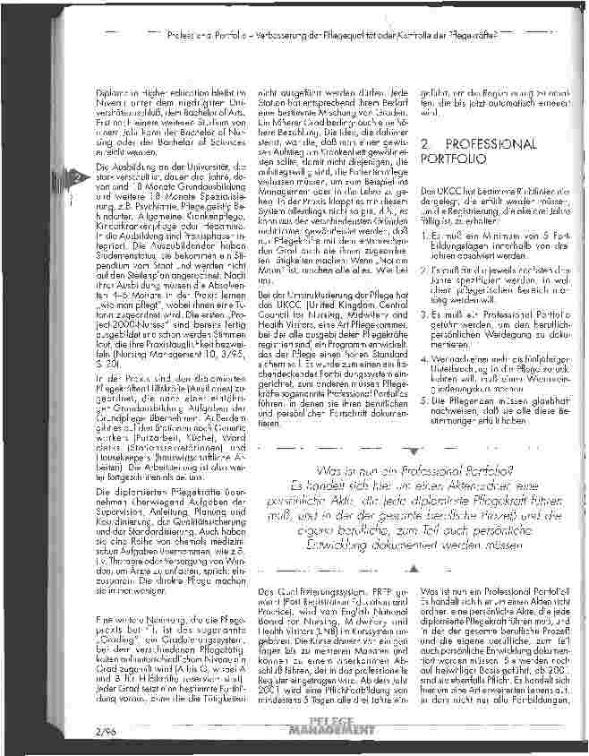 Vorschauseite 2: Professional Portfolio - Verbesserung der Pflegequalität oder Kontrolle der Pflegekräfte?