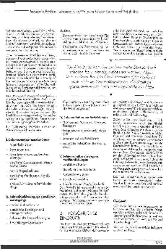 Vorschauseite 3: Professional Portfolio - Verbesserung der Pflegequalität oder Kontrolle der Pflegekräfte?