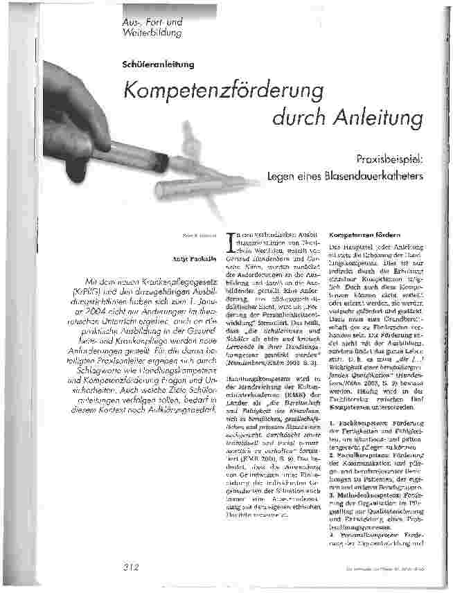 Vorschauseite 1: Kompetenzförderung durch Anleitung Praxisbeispiel: Legen eines Blasendauerkatheters