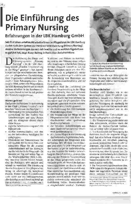 Vorschauseite 1: Die Einführung des Primary NursingErfahrungen in der LBK Hamburg GmbH