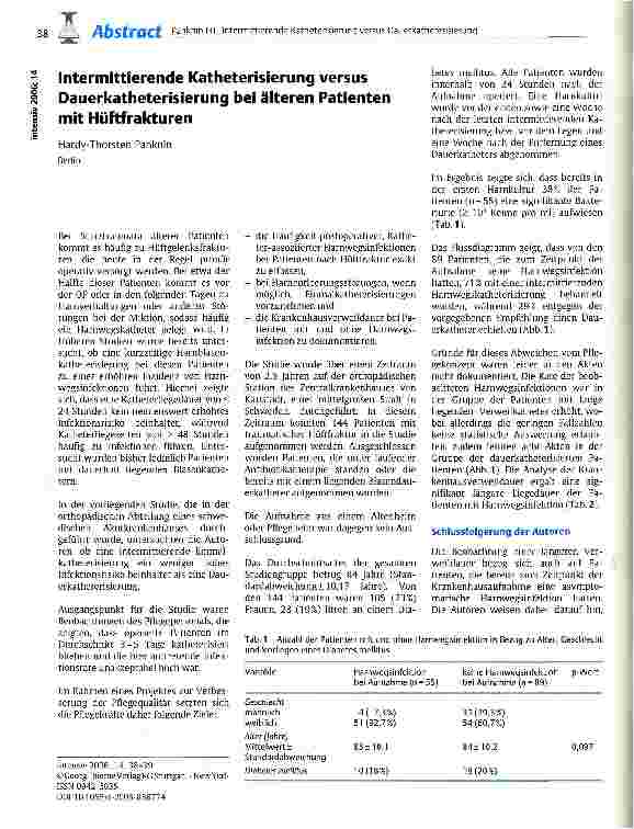Vorschauseite 1: Intermittierende Katheterisierung versus Dauerkatheterisierung bei älteren Patienten mit Hüftfrakturen