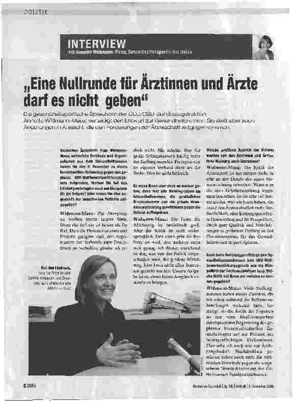 Vorschauseite 1: Eine Nullrunde für Ärztinnen und Ärzte darf es nicht geben