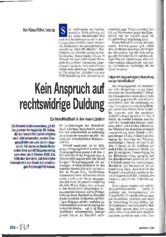 Vorschauseite 1: Kein Anspruch auf rechtswidrige Duldung Zur MeimMindBauV in den neuen Ländern