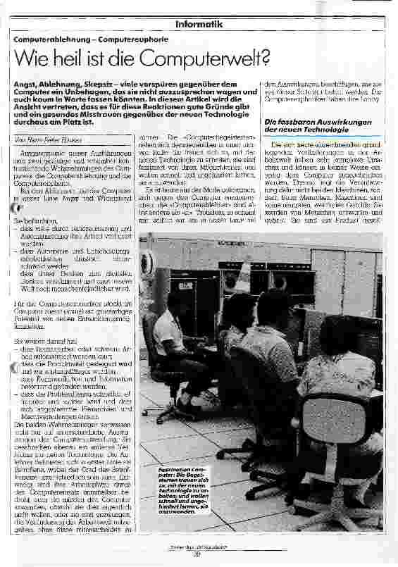 Vorschauseite 1: Computerablehnung Computereuphorie Wie heil ist die Computerwelt
