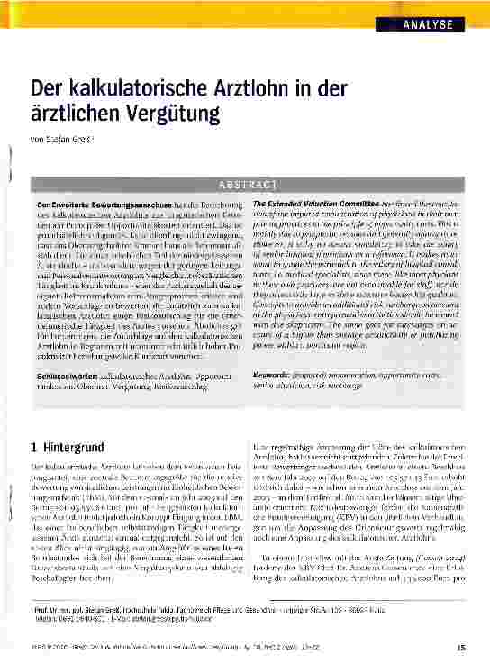 Vorschauseite 1: Der kalkulatorische Arztlohn in der ärztlichen Vergütung