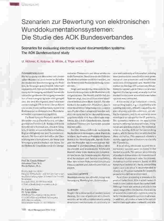 Vorschauseite 1: Szenarien zur Bewertung von elektronischen Wunddokumentationssystemen; Die Studie des AOK Bundesverbandes