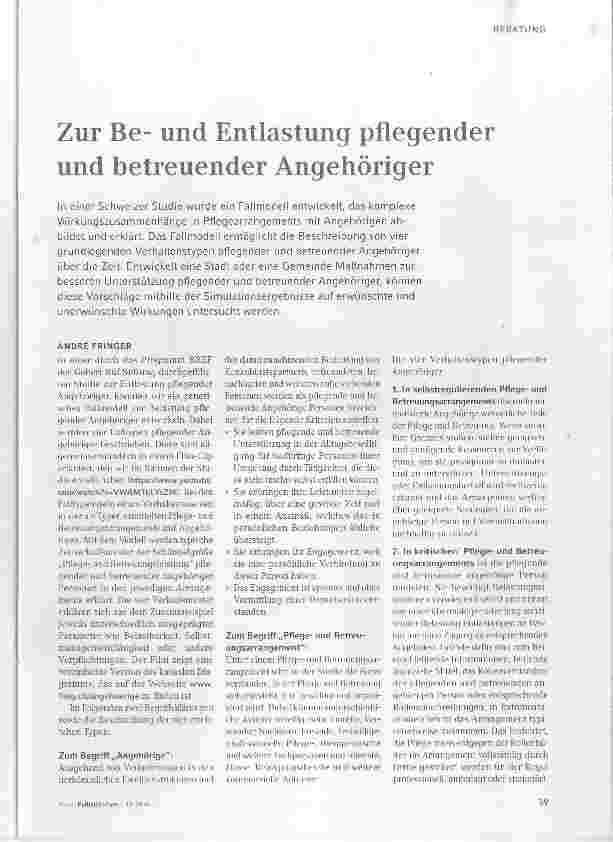 Vorschauseite 1: Zur Beund Entlastung pflegender und betreuender Angehöriger