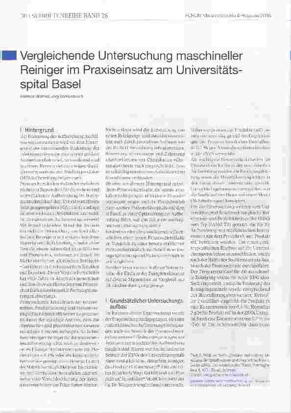 Vorschauseite 1: Vergleichende Untersuchung maschineller Reiniger im Praxiseinsatz am Universitätsspital Basel