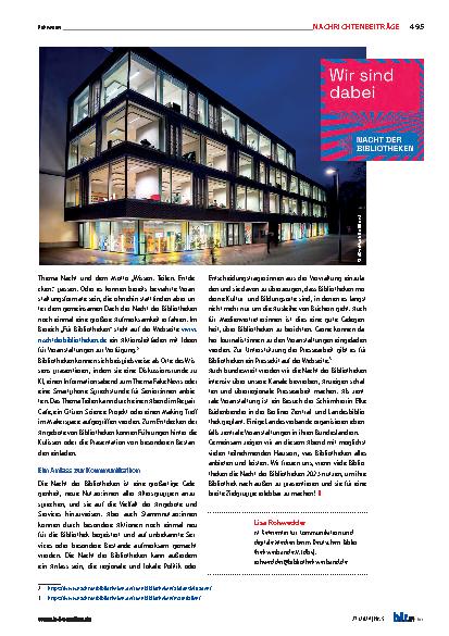 Vorschauseite 2: Bibliotheken erleben die erste bundesweite Nacht der Bibliotheken am 4. April 2025.