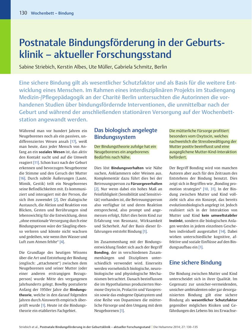 Vorschauseite 1: Postnatale Bindungsförderung in der Geburtsklinik – aktueller Forschungsstand