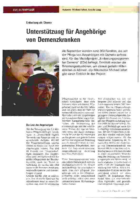 Vorschauseite 1: Unterstützung für Angehörige von Demenzkranken