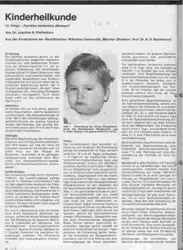 Vorschauseite 1: Kinderheilkunde 12. Folge: Parotitis epidemica (Mumps)