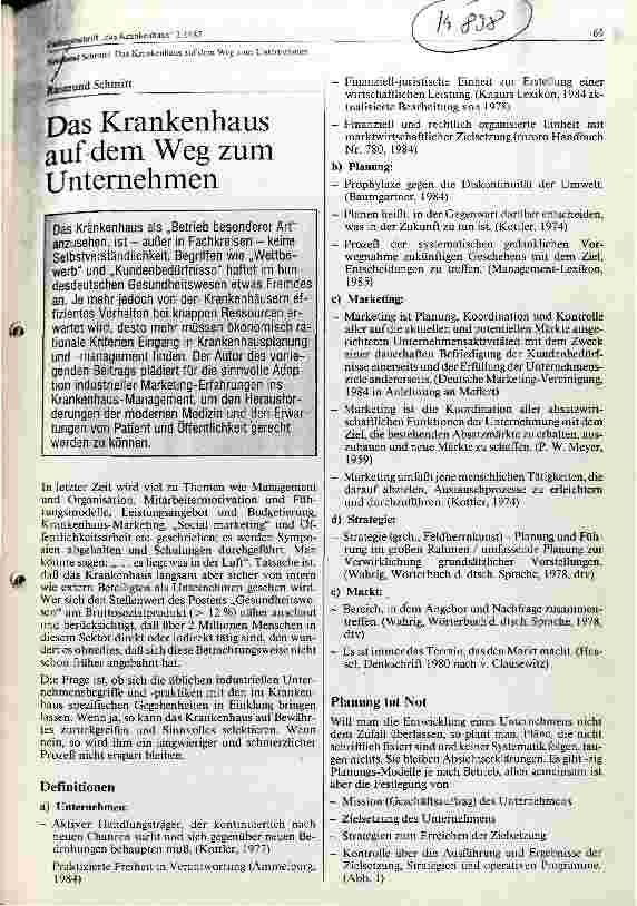 Vorschauseite 1: Das Krankenhaus auf dem Wege zum Unternehmen