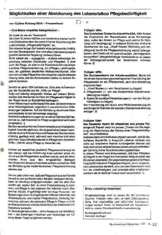 Vorschauseite 1: Möglichkeiten einer Absicherung des Lebensrisikos Pflegebedürftigkeit
