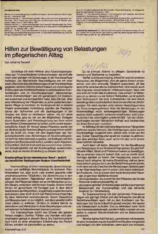Vorschauseite 1: Hilfen zur Bewältigung von Belastungen im pflegerischen Alltag