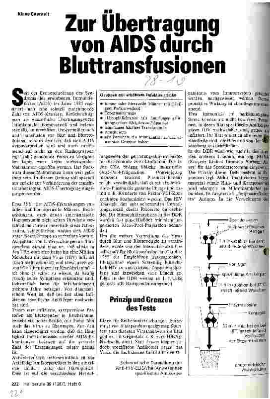 Vorschauseite 1: Zur Übertragung von AIDS durch Bluttransfusionen