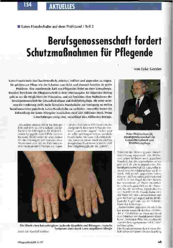 Vorschauseite 1: Berufsgenossenschaft fordert Schutzmaßnahmen für Pflegende Latex-Handschuhe auf dem Prüfstand / Teil 2