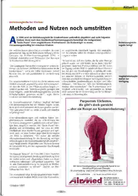 Vorschauseite 1: Methoden und Nutzen noch umstritten Betriebsvergleiche bei Kliniken