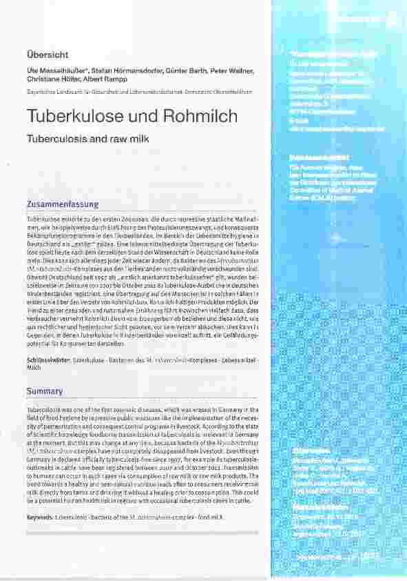 Vorschauseite 1: Tuberkulose und Rohmilch