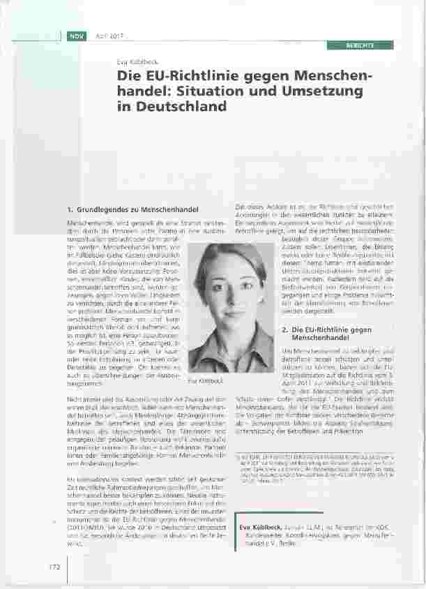 Vorschauseite 1: Die EU-Richtlinie gegen Menschen Handel: Situation und Umsetzung in Deutschland