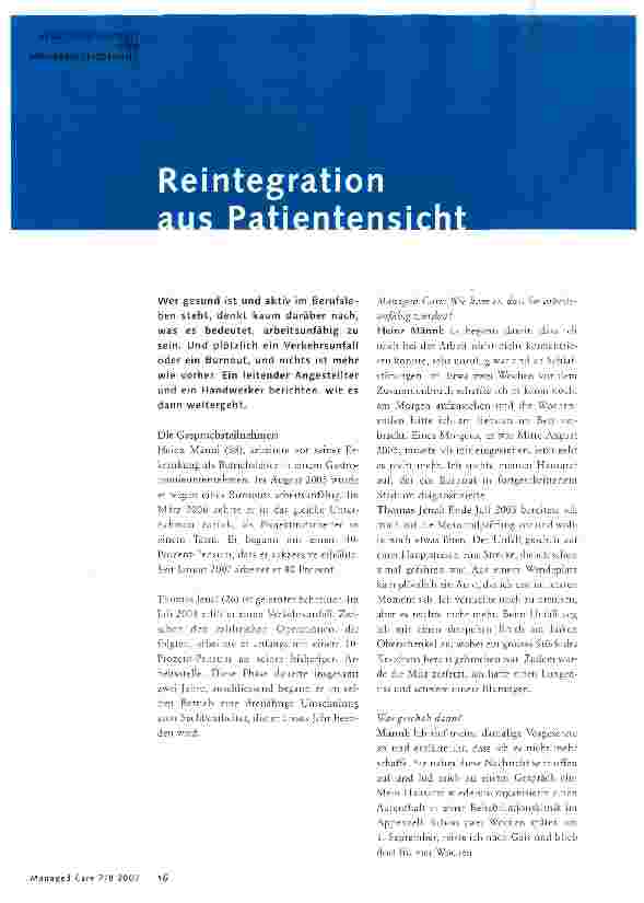 Vorschauseite 1: Reintegration aus Patientensicht