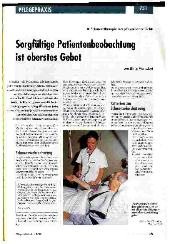 Vorschauseite 1: Schmerztherapie aus pflegerischer Sicht: Sorgfältige Patientenbeobachtung ist oberstes Gebot