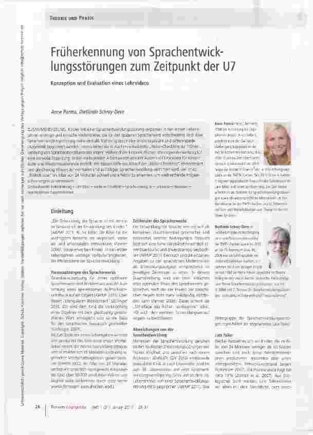 Vorschauseite 1: Früherkennung von Sprachentwicklungsstörungen zum Zeitpunkt der U7