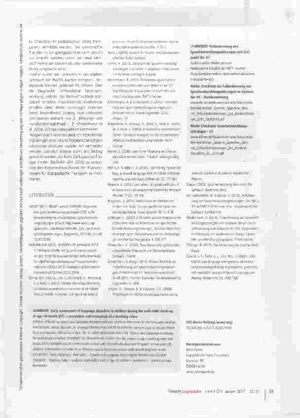Vorschauseite 6: Früherkennung von Sprachentwicklungsstörungen zum Zeitpunkt der U7