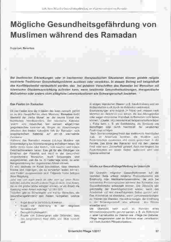 Vorschauseite 1: Mögliche Gesundheitsgefährdung von Musiimen während des Ramadan
