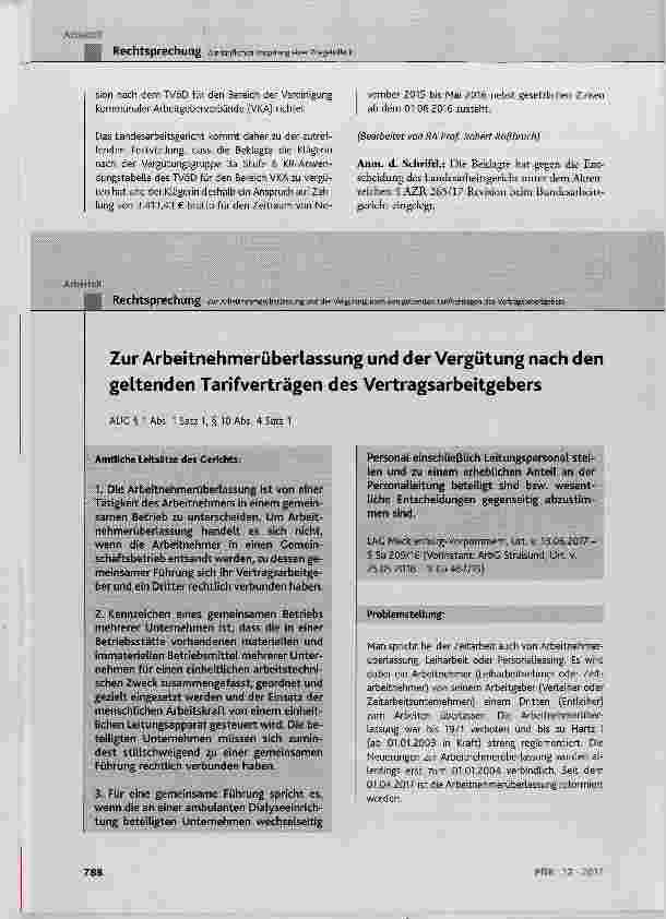 Vorschauseite 1: Zur Arbeitnehmerüberlassung und der Vergütung nach den geltenden Tarifverträgen des Vertragsarbeitgebers