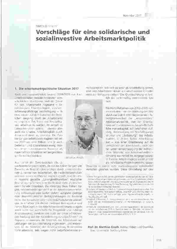 Vorschauseite 1: Vorschläge für eine solidarische und sozialinvestive Arbeitsmarktpolitik
