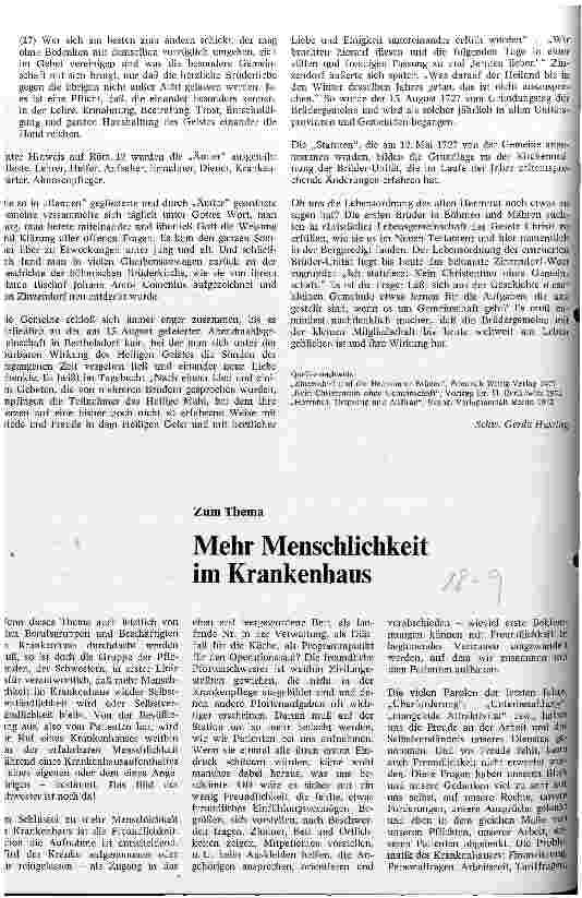 Vorschauseite 1: Mehr Menschlichkeit im Krankenhaus