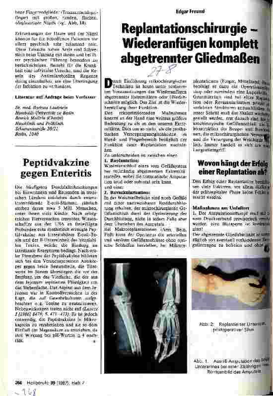 Vorschauseite 1: Replantationschirurgie - Wiederanfügen komplett abgetrennter Gliedmaßen