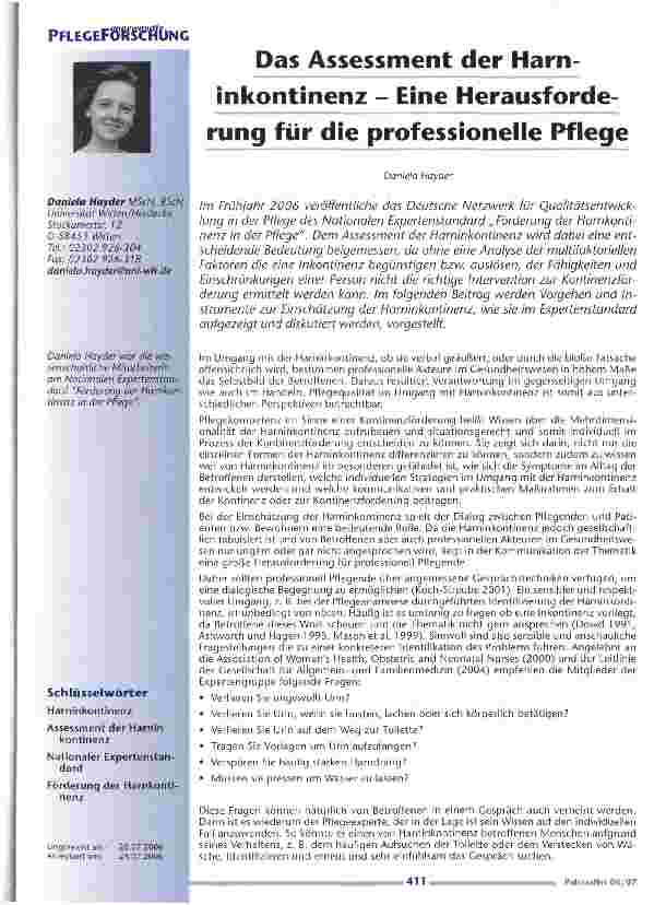 Vorschauseite 1: Das Assessment der Harninkontinenz - Eine Herausforderung für die professionelle Pflege