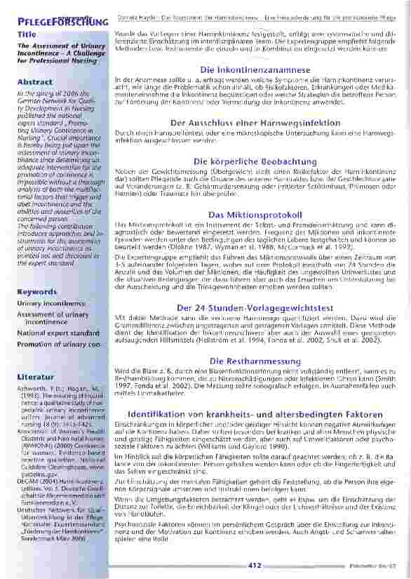 Vorschauseite 2: Das Assessment der Harninkontinenz - Eine Herausforderung für die professionelle Pflege