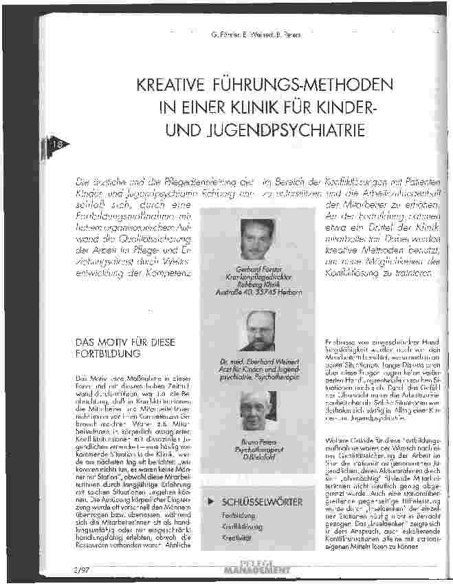Vorschauseite 1: Kreative Führungsmethoden in einer Klinik für Kinderund Jugendpsychiatrie