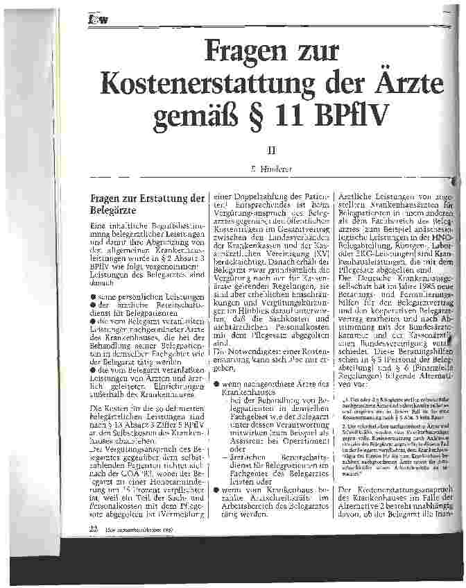 Vorschauseite 1: Fragen zur Kostenerstattung der Ärzte gemäß § 11 BPflV