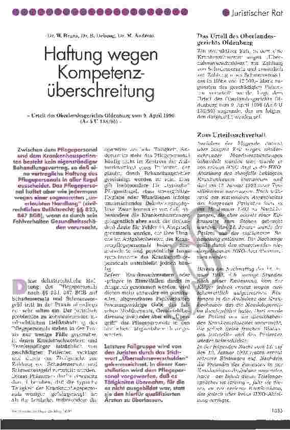 Vorschauseite 1: Haftung wegen Kompetenzüberschreitung Urteil des Oberlandesgerichts Oldenburg vom 9. April 1996 - Az 5 U 158/95