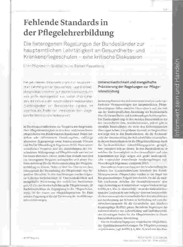 Vorschauseite 1: Fehlende Standards in der Pflegelehrerbildung