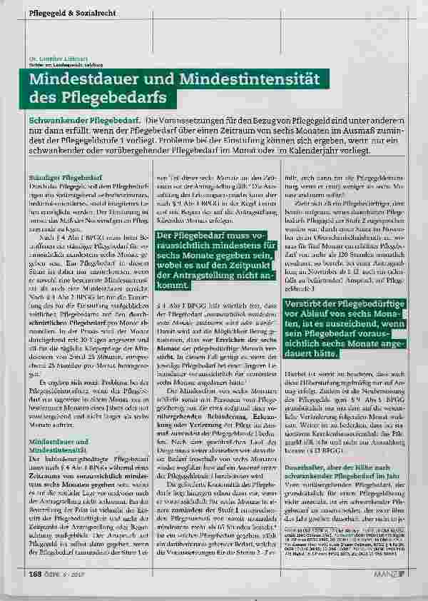 Vorschauseite 1: Mindestdauer und Mindestintensität des Pflegebedarfs