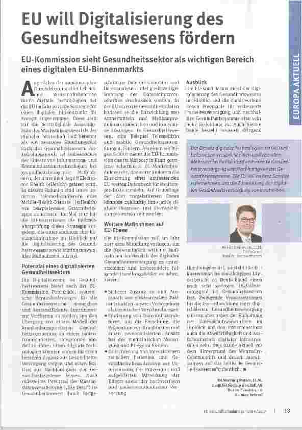 Vorschauseite 1: EU will Digitalisierungdes Gesundheitswesens fördern