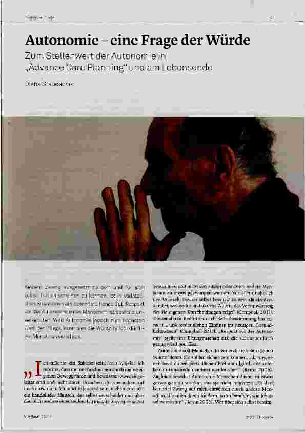 Vorschauseite 1: Autonomie eine Frage der Würde Zum Stellenwert der Autonomie in „Advance Care Planning“ und am Lebensende