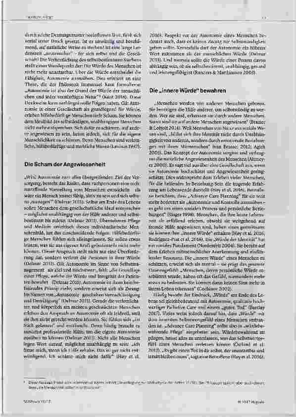 Vorschauseite 3: Autonomie eine Frage der Würde Zum Stellenwert der Autonomie in „Advance Care Planning“ und am Lebensende