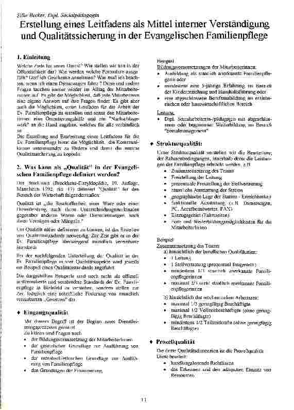 Vorschauseite 1: Erstellung eines Leitfadens als Mittel interner Verständigung und Qualitätssicherung in der Evangelischen Familienpflege