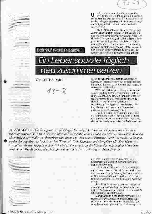 Vorschauseite 1: Das mühevolle Pflegeziel: Ein Lebenspuzzle täglich neu zusammensetzen