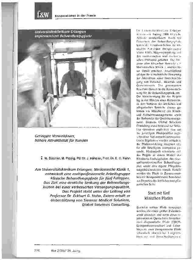 Vorschauseite 1: Universitätsklinikum Erlangen implementiert Behandlungspfade