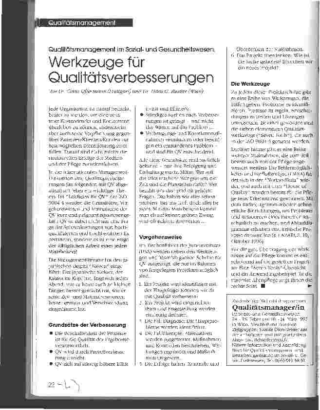 Vorschauseite 1: Qualitätsmanagement im Sozialund Gesundheitswesen: Werkzeuge für Qualitätsverbesserungen