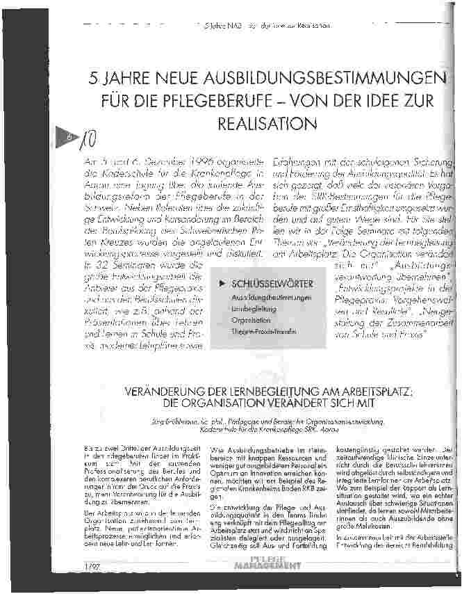 Vorschauseite 1: 5 Jahre neue Ausbildungsbestimmungen für die Pflegeberufe - von der Idee zur Realisation